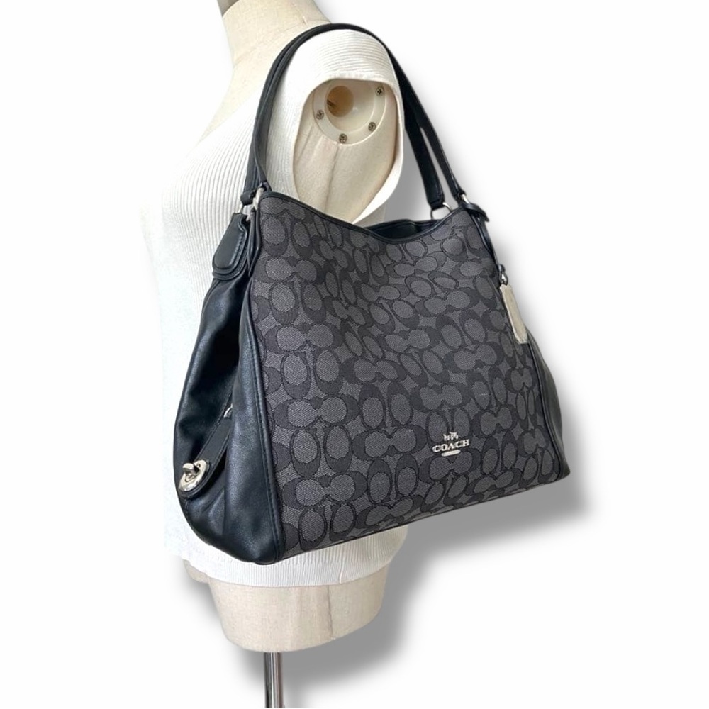 Coach Edie Women Shoulder Bag 31 Signature Canvas Leather Horse Carriage Tote - Picture 4 of 8